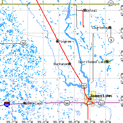 Zip code 58420 close-up map