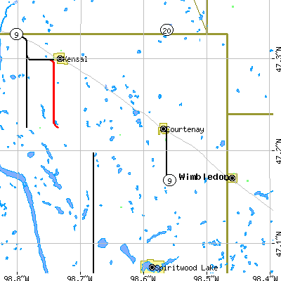 Zip code 58426 close-up map