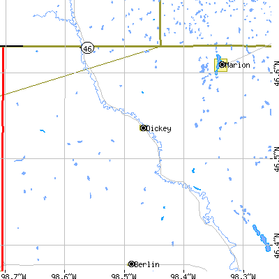 Zip code 58431 close-up map