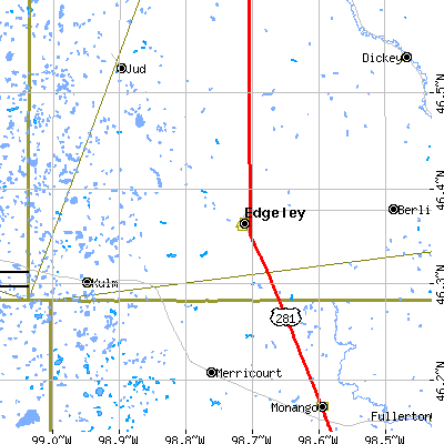 Zip code 58433 close-up map