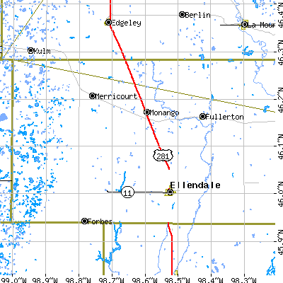 Zip code 58436 close-up map