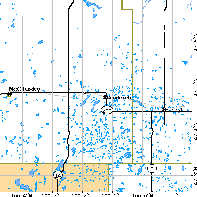Zip code 58444 close-up map