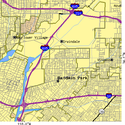 Zip code 91706 close-up map