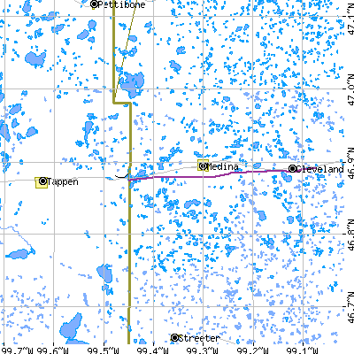 Zip code 58467 close-up map