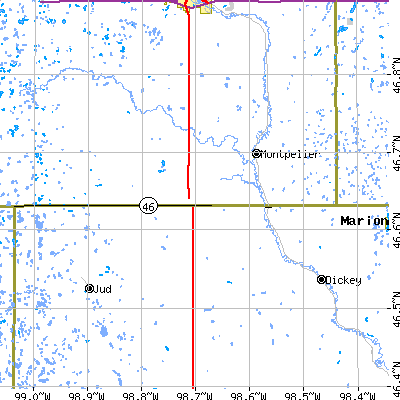 Zip code 58472 close-up map