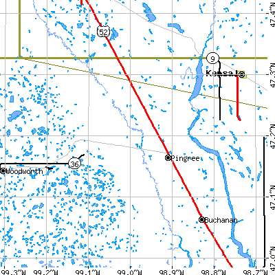 Zip code 58476 close-up map