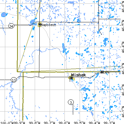 Zip code 58495 close-up map