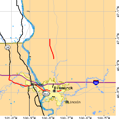 Zip code 58501 close-up map