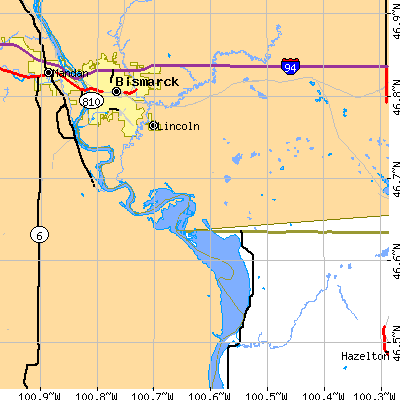 Zip code 58504 close-up map