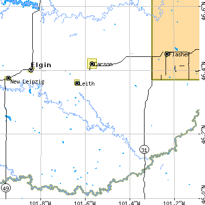 Zip code 58529 close-up map