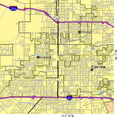 Zip code 91722 close-up map