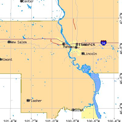 Zip code 58554 close-up map