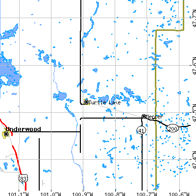 Zip code 58575 close-up map