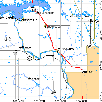 Zip code 58577 close-up map