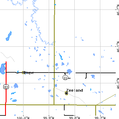 Zip code 58581 close-up map
