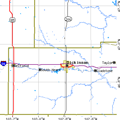 Zip code 58601 close-up map