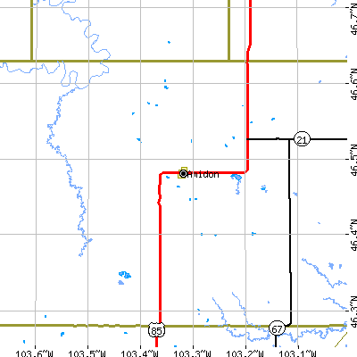 Zip code 58620 close-up map