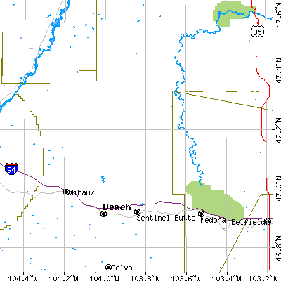 Zip code 58621 close-up map