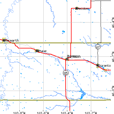 Zip code 58623 close-up map
