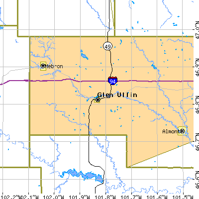 Zip code 58631 close-up map