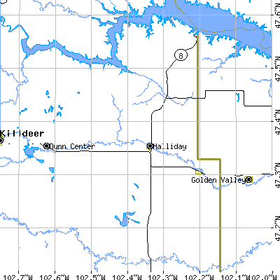 Zip code 58636 close-up map
