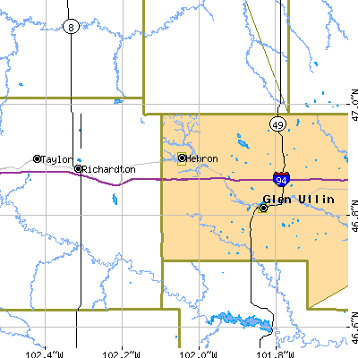 Zip code 58638 close-up map