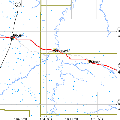 Zip code 58643 close-up map