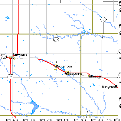 Zip code 58653 close-up map
