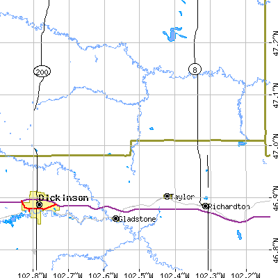 Zip code 58656 close-up map