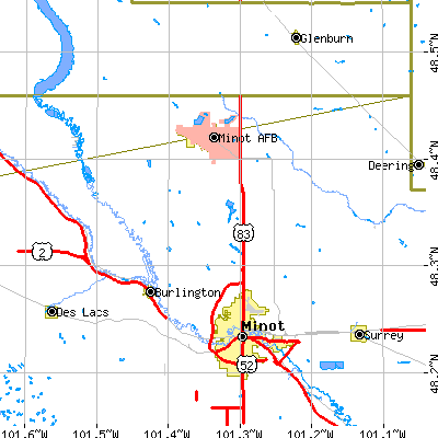 Zip code 58703 close-up map