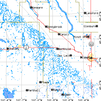 Zip code 58718 close-up map