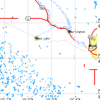 Zip code 58722 close-up map