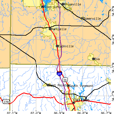 Zip code 35622 close-up map