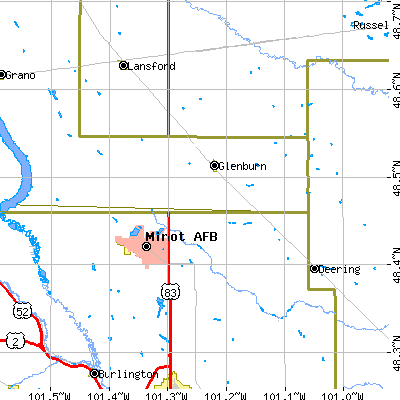 Zip code 58740 close-up map