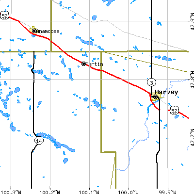 Zip code 58758 close-up map