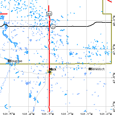 Zip code 58759 close-up map