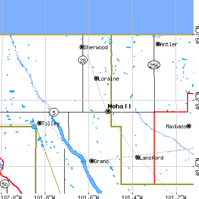 Zip code 58761 close-up map