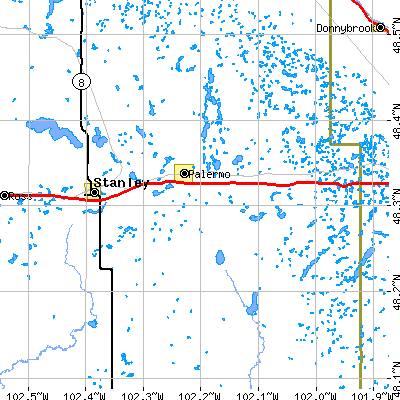 Zip code 58769 close-up map