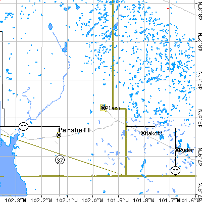 Zip code 58771 close-up map