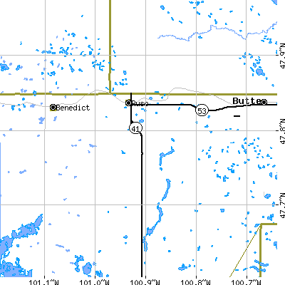 Zip code 58778 close-up map