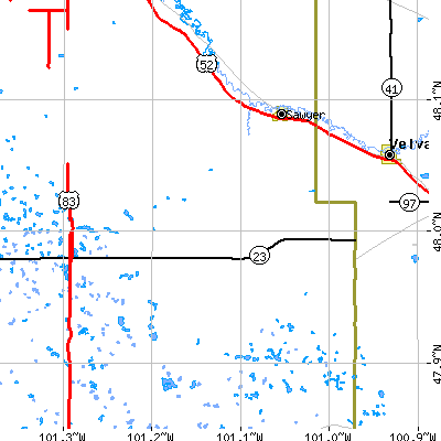 Zip code 58781 close-up map