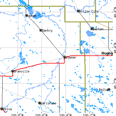 Zip code 58788 close-up map