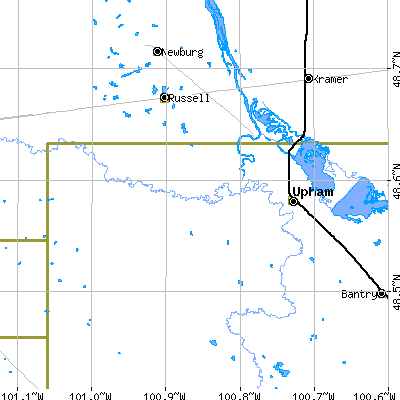 Zip code 58789 close-up map