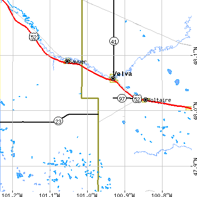 Zip code 58790 close-up map