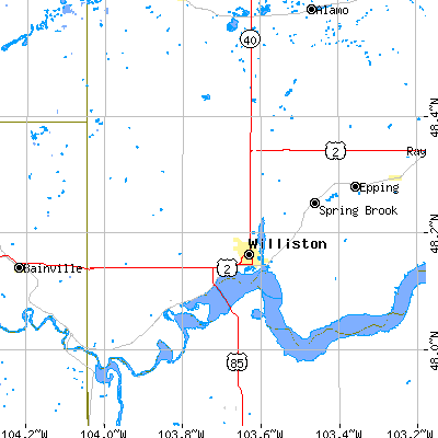 Zip code 58801 close-up map