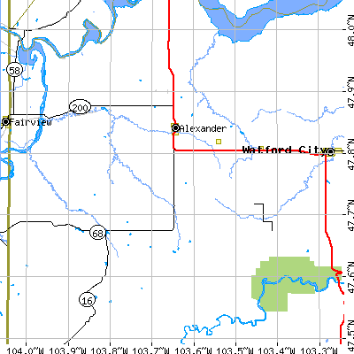 Zip code 58831 close-up map