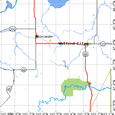 Zip code 58835 close-up map