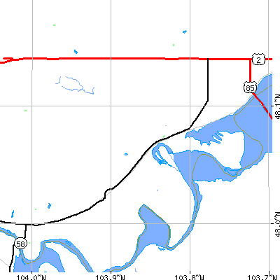 Zip code 58853 close-up map
