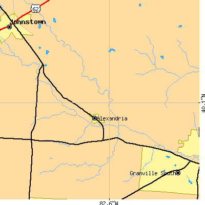 Zip code 43001 close-up map