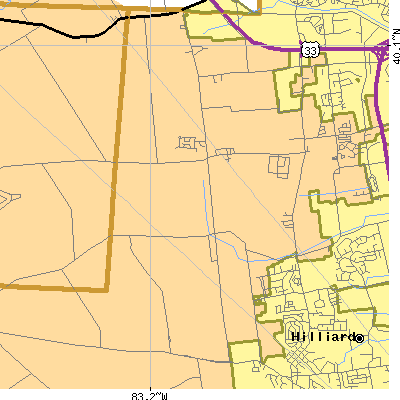 Zip code 43002 close-up map